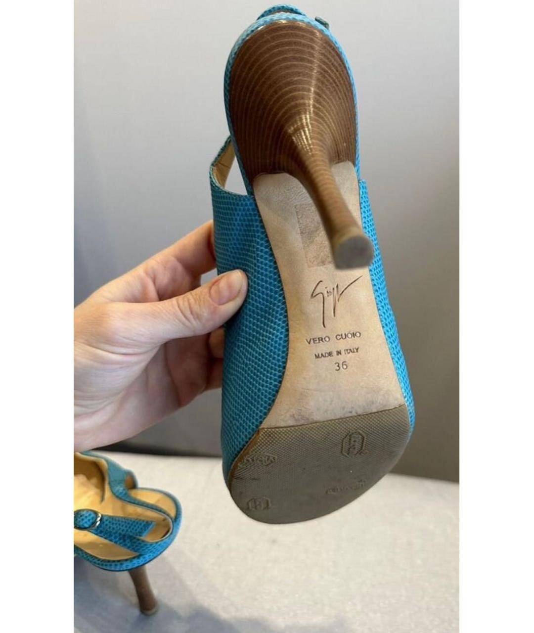 GIUSEPPE ZANOTTI DESIGN Бирюзовые кожаные босоножки, фото 5