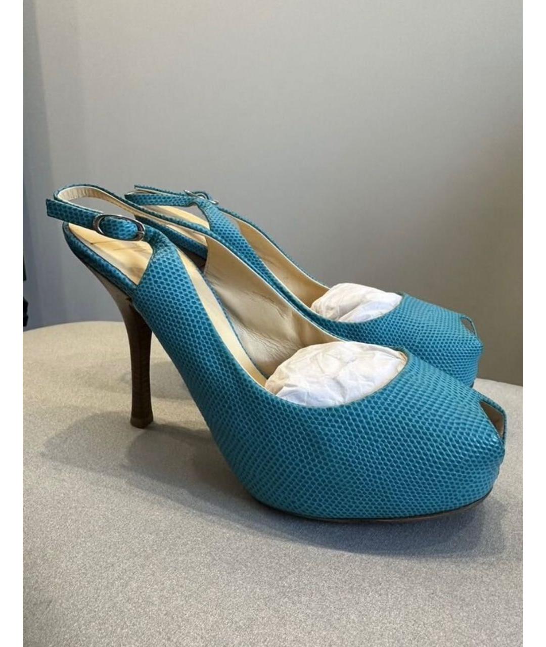 GIUSEPPE ZANOTTI DESIGN Бирюзовые кожаные босоножки, фото 7
