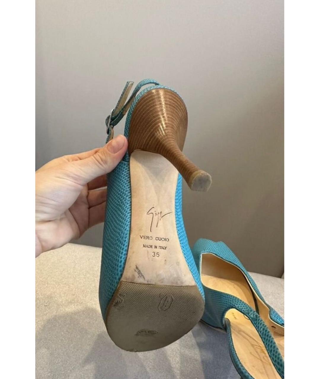 GIUSEPPE ZANOTTI DESIGN Бирюзовые кожаные босоножки, фото 6