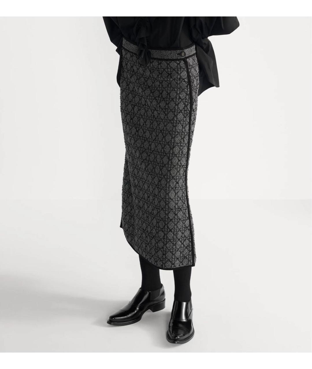 CHRISTIAN DIOR Серая твидовая юбка миди, фото 5