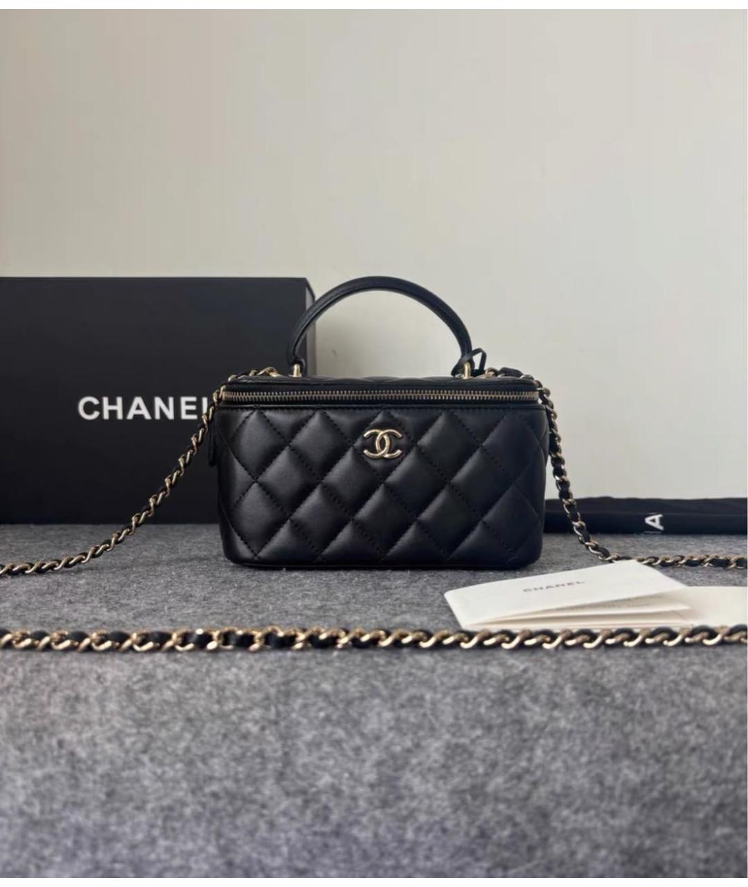 CHANEL Черная кожаная сумка с короткими ручками, фото 2