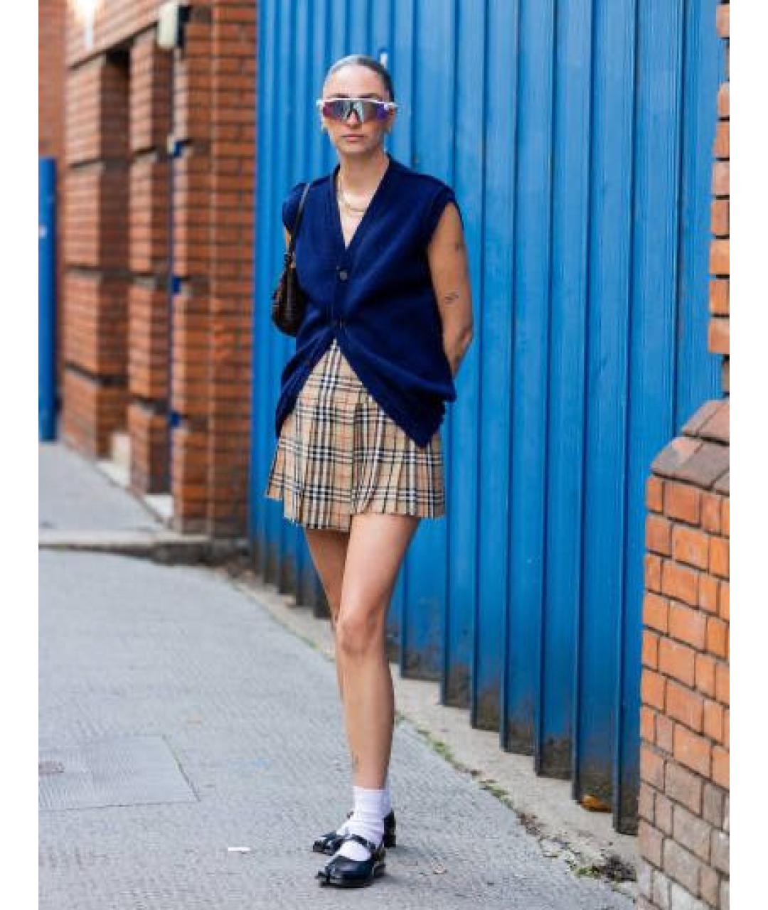 BURBERRY Бежевая шерстяная юбка мини, фото 7