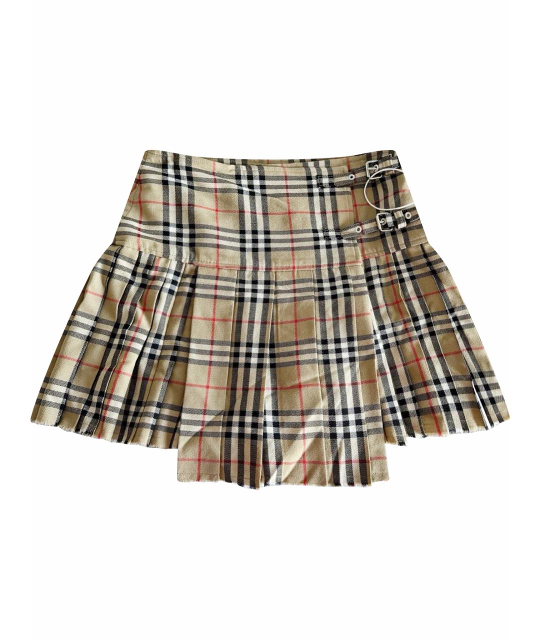 BURBERRY Бежевая шерстяная юбка мини, фото 1
