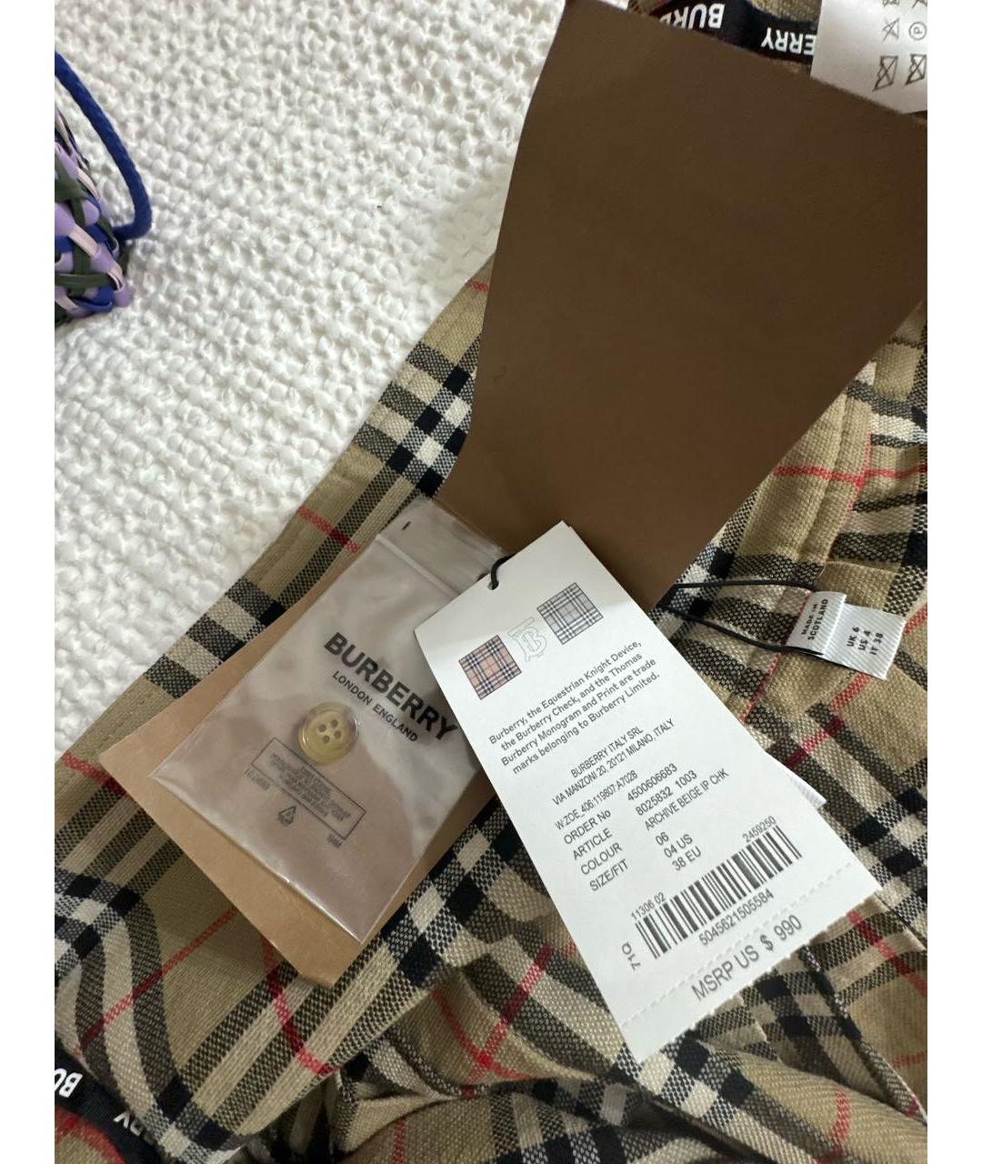 BURBERRY Бежевая шерстяная юбка мини, фото 3