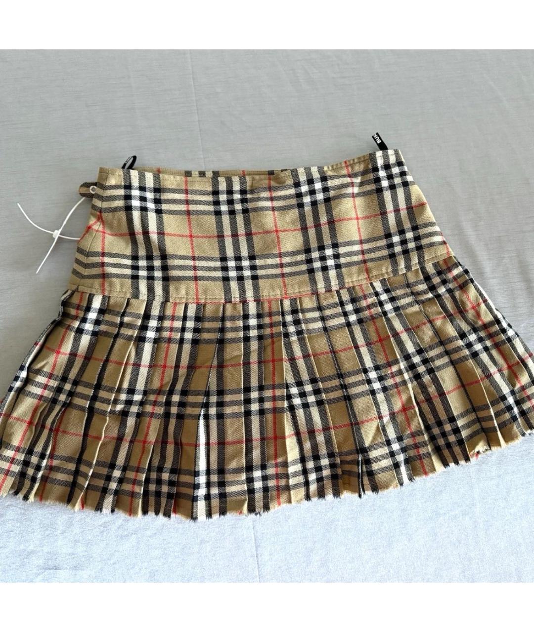BURBERRY Бежевая шерстяная юбка мини, фото 5