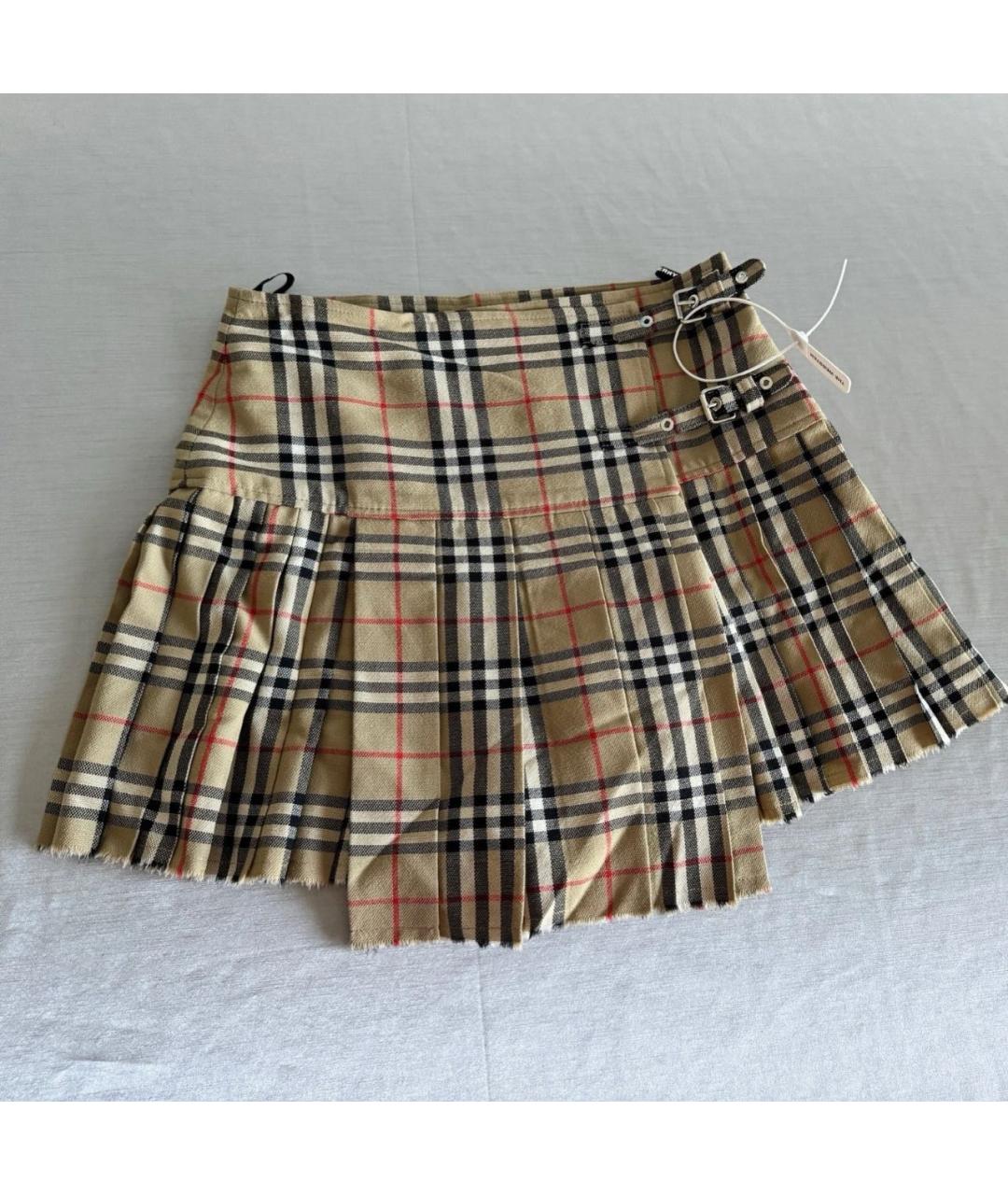 BURBERRY Бежевая шерстяная юбка мини, фото 9
