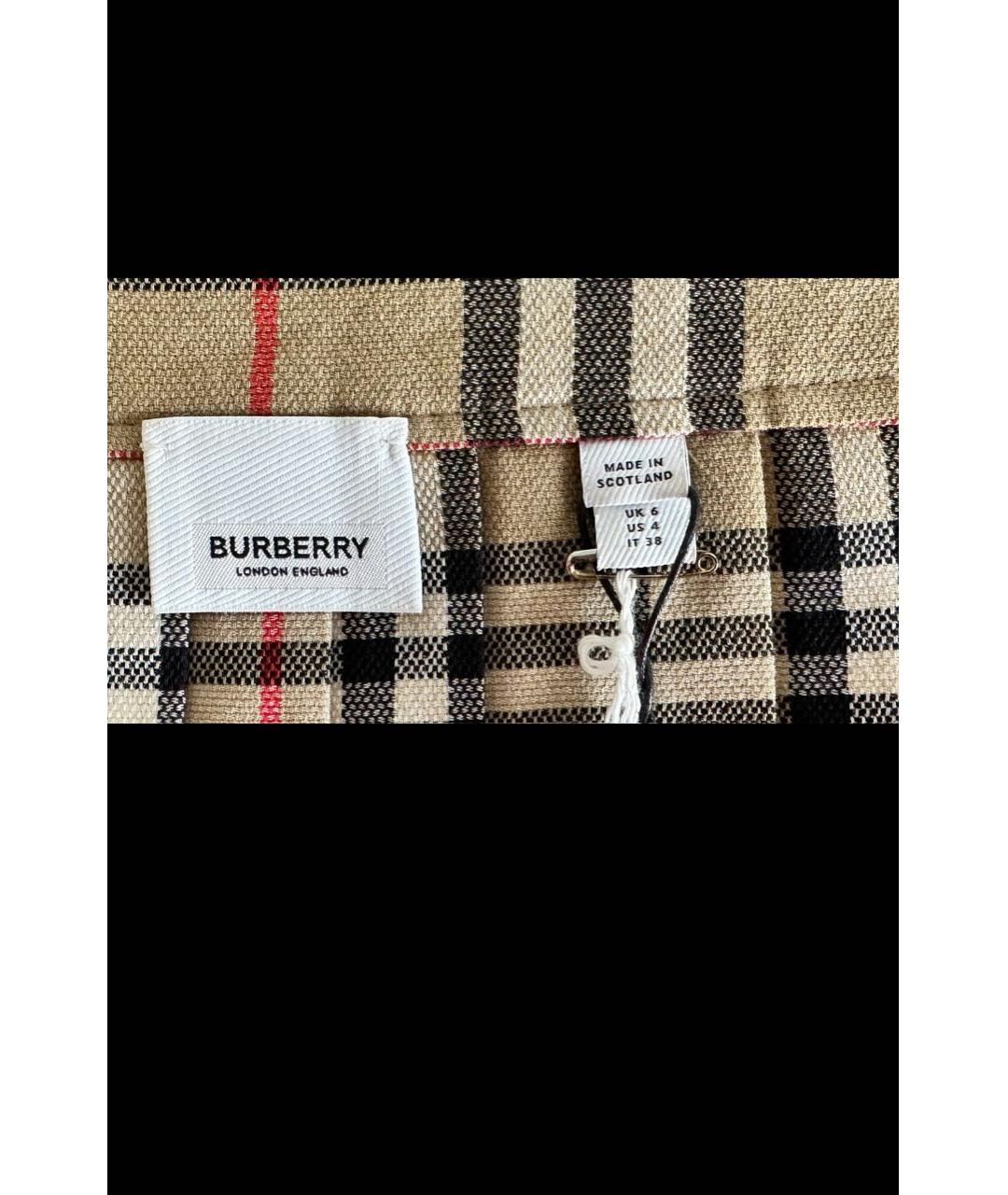BURBERRY Бежевая шерстяная юбка мини, фото 3