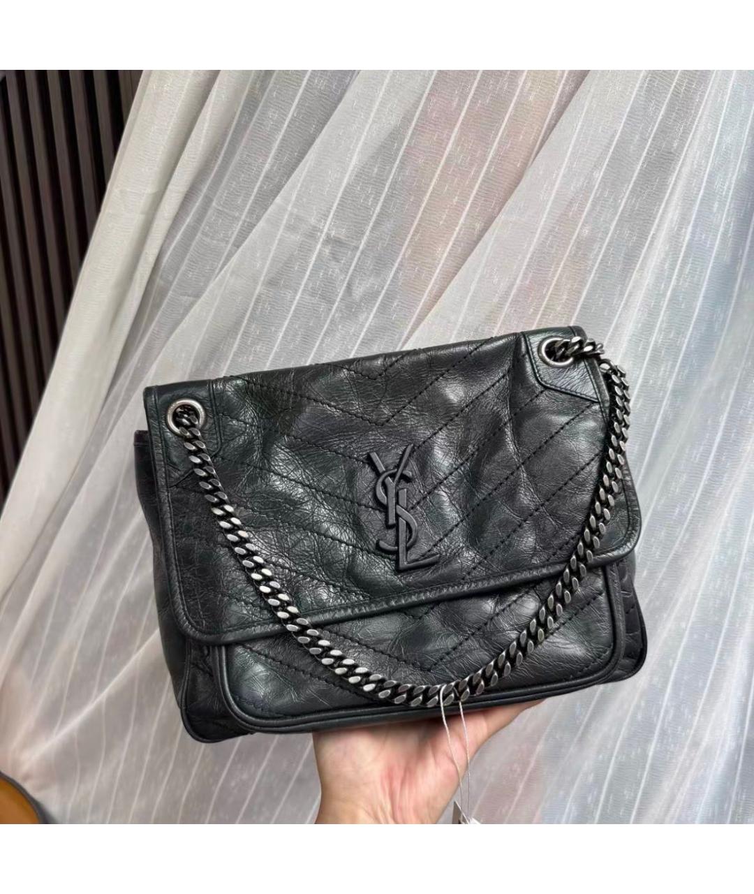 SAINT LAURENT Черная кожаная сумка через плечо, фото 2