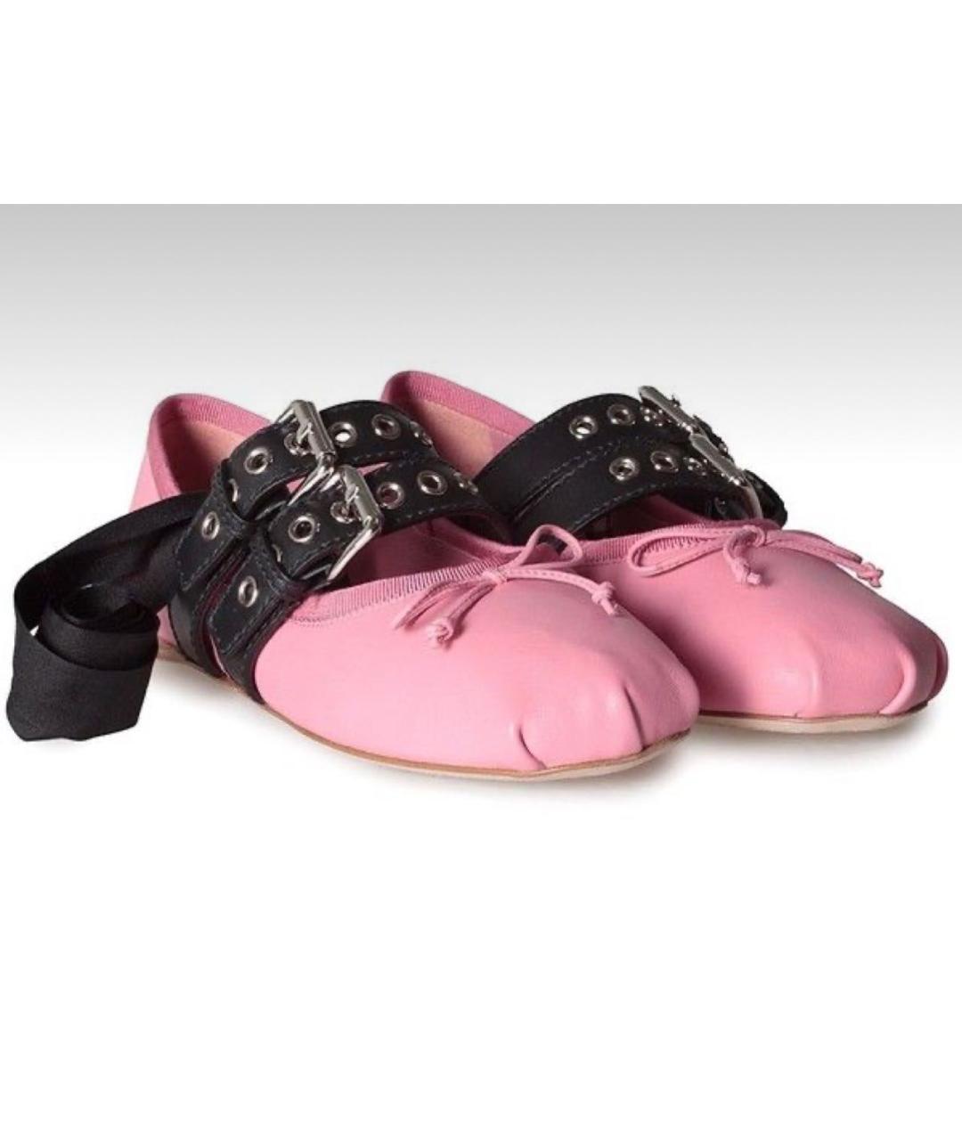 MIU MIU Розовые кожаные балетки, фото 2