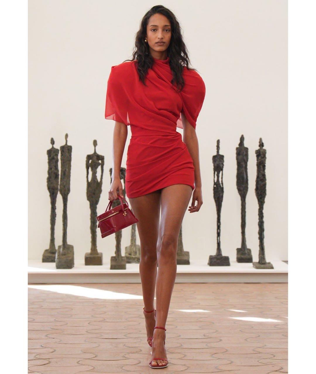 JACQUEMUS Красное полиэстеровое коктейльное платье, фото 6