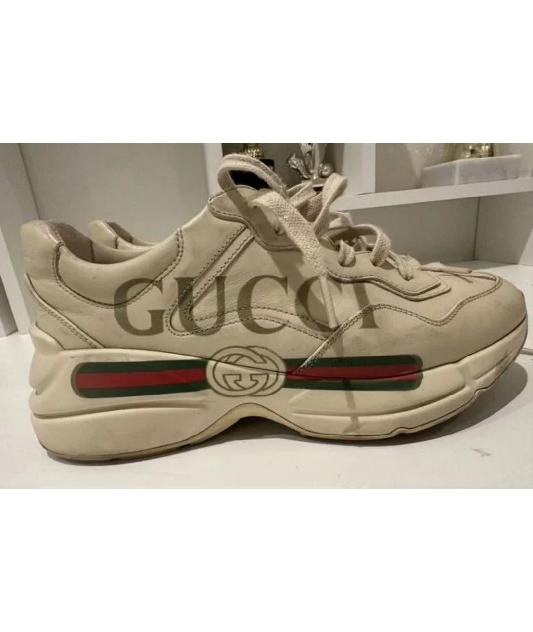 GUCCI Бежевые кожаные кроссовки, фото 5