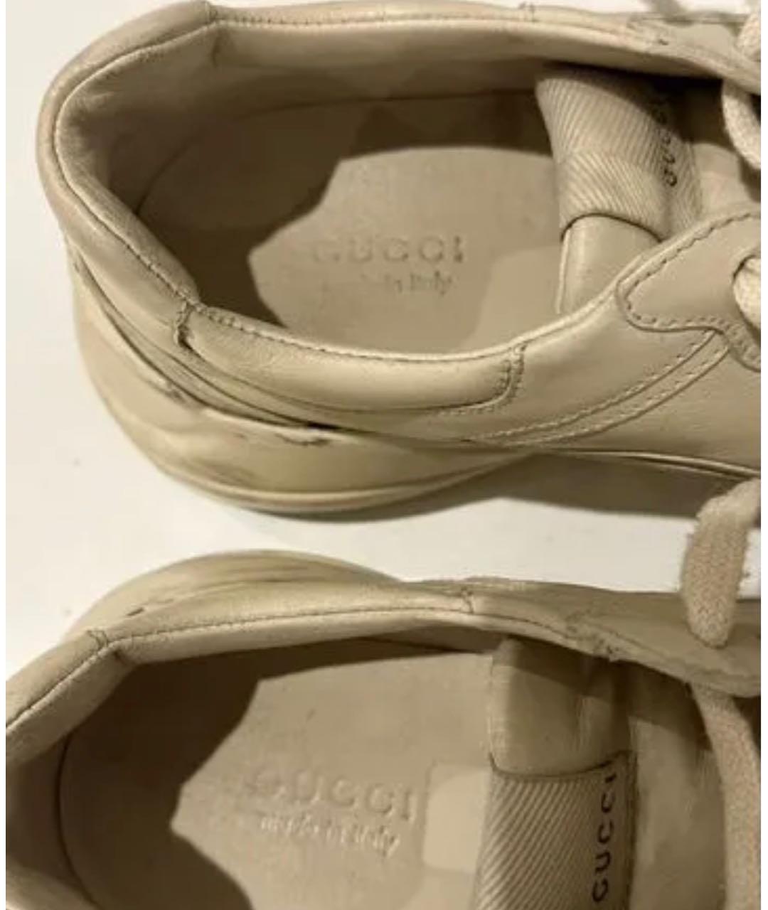 GUCCI Бежевые кожаные кроссовки, фото 4