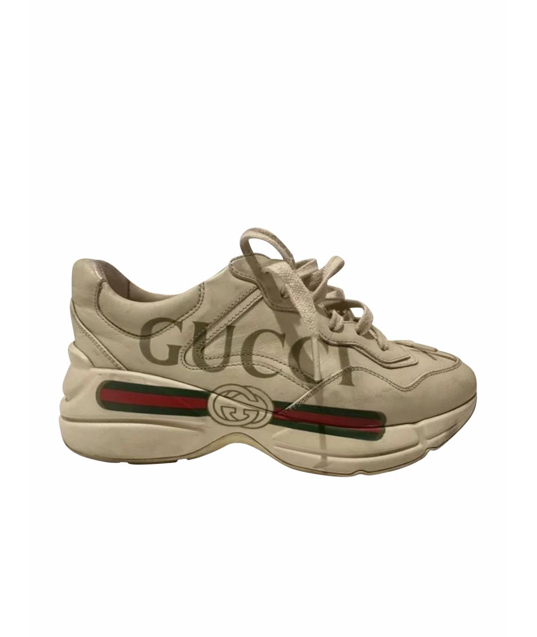 GUCCI Бежевые кожаные кроссовки, фото 1