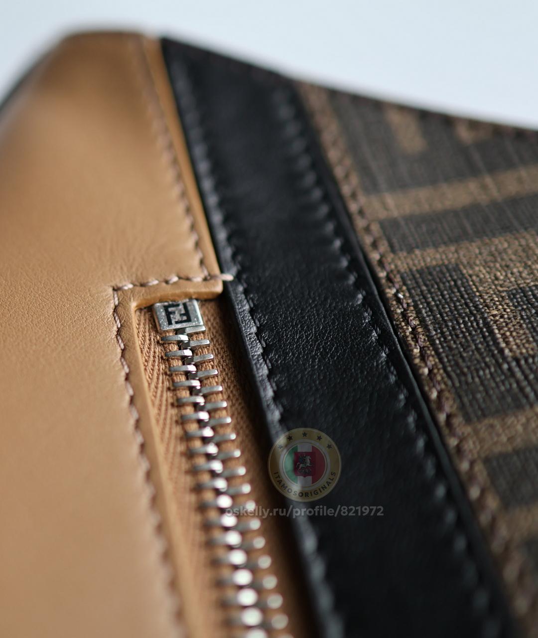 FENDI Бежевая кожаная барсетка, фото 6
