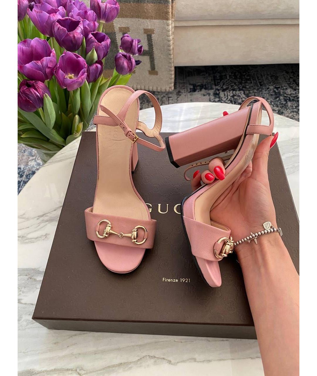 GUCCI Розовые кожаные босоножки, фото 5