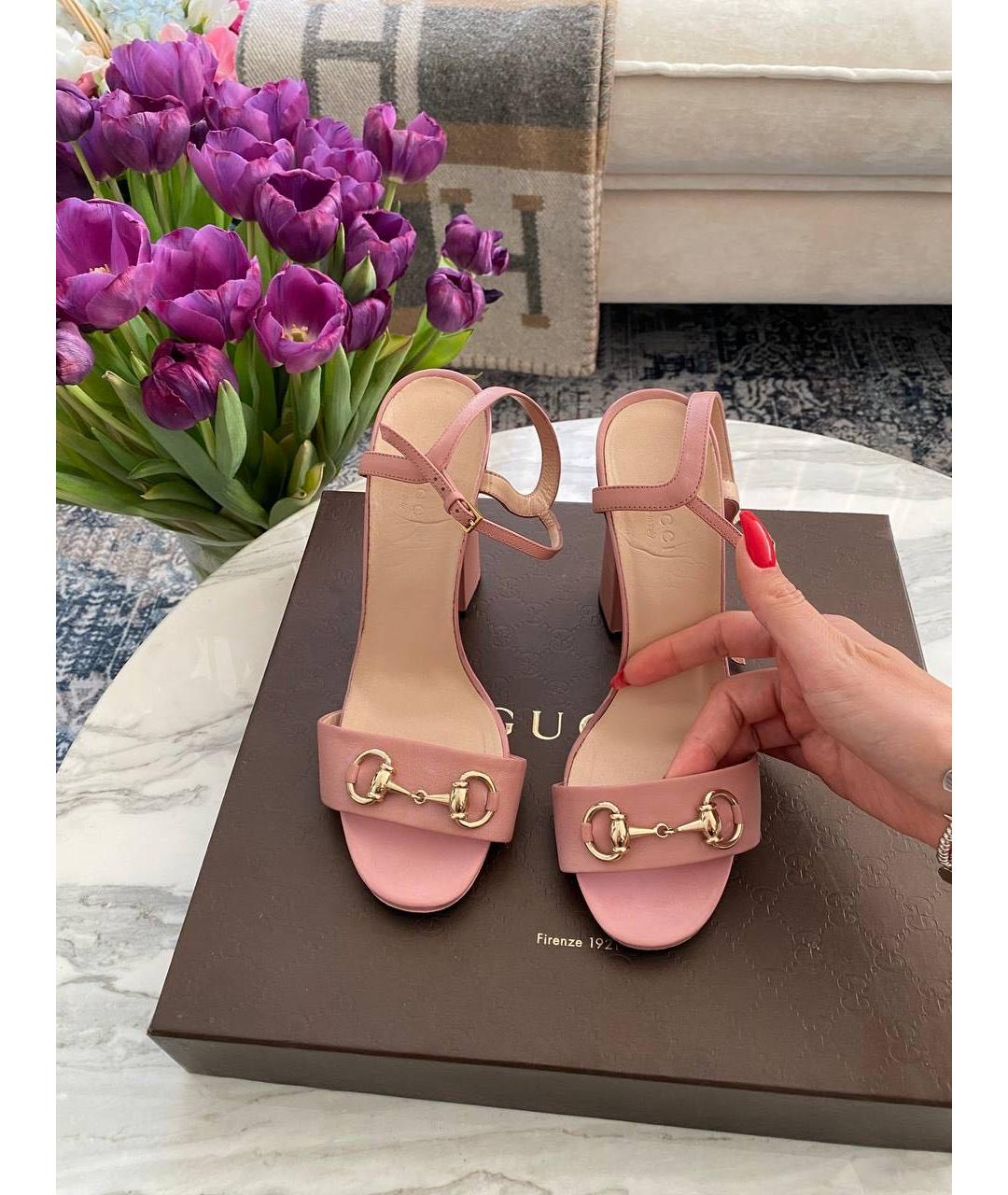 GUCCI Розовые кожаные босоножки, фото 2