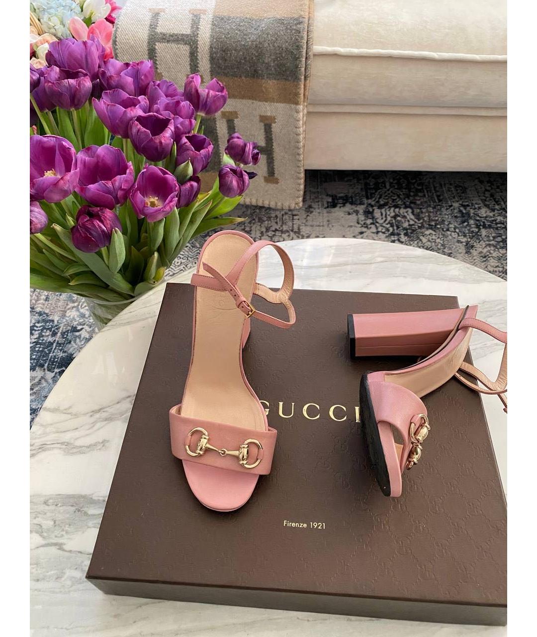 GUCCI Розовые кожаные босоножки, фото 4