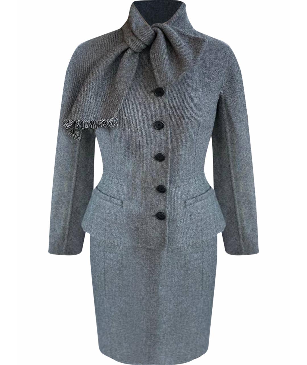 CHRISTIAN DIOR Антрацитовый шерстяной костюм с юбками, фото 1