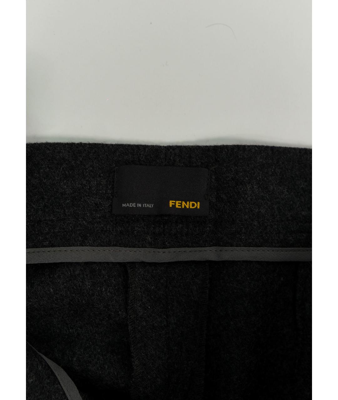 FENDI Серые шерстяные брюки узкие, фото 3