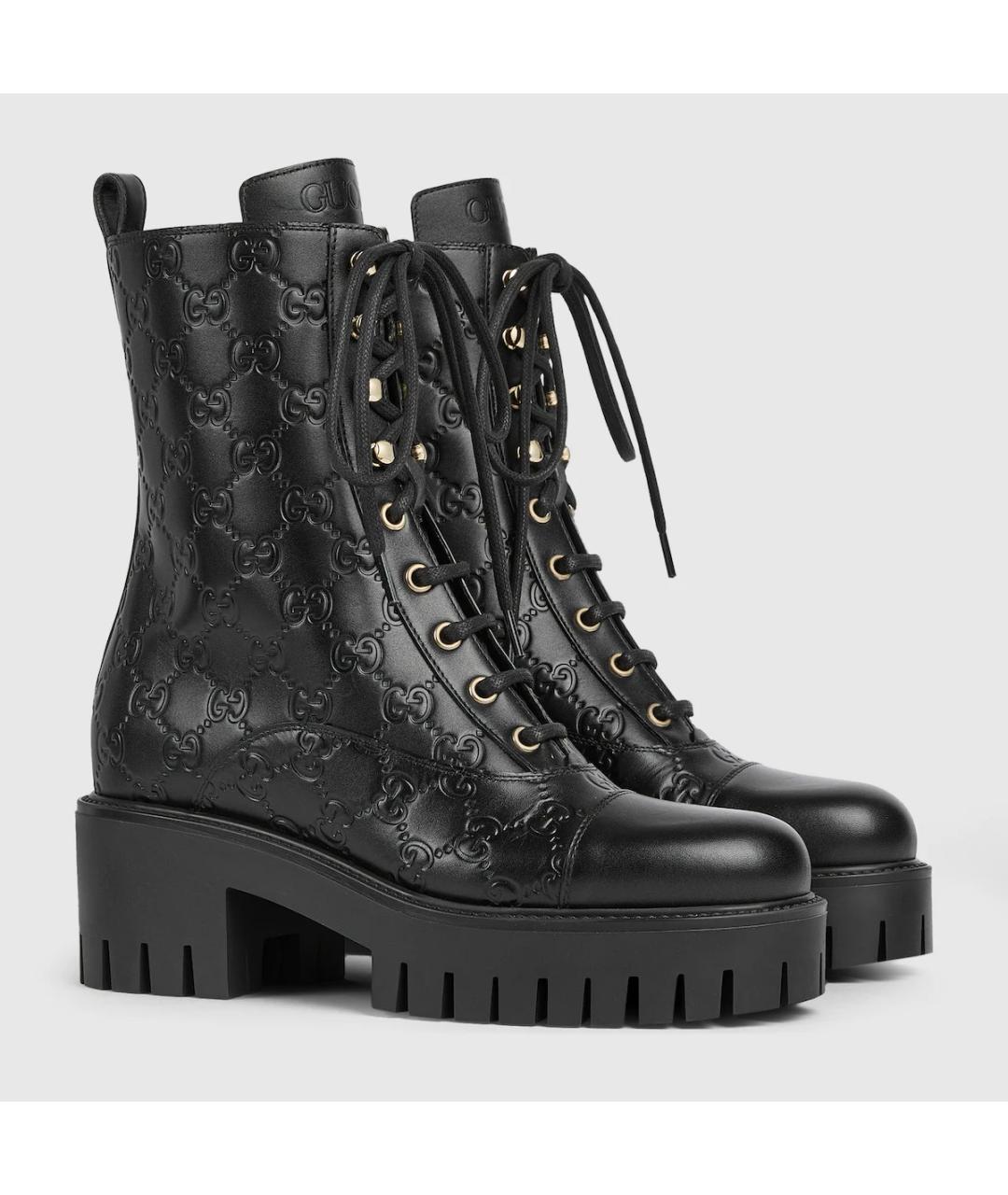 GUCCI Черные кожаные ботинки, фото 2