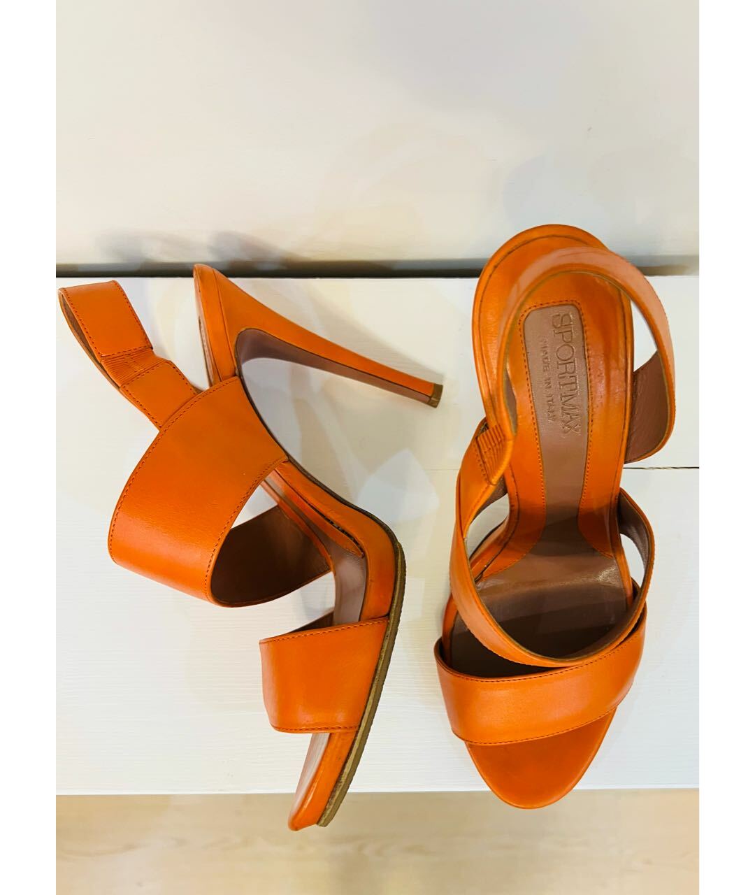 SPORTMAX Оранжевое кожаные босоножки, фото 3