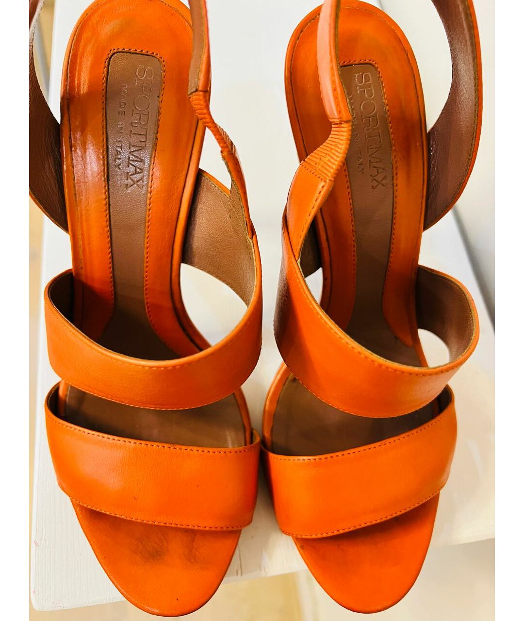 SPORTMAX Оранжевое кожаные босоножки, фото 5