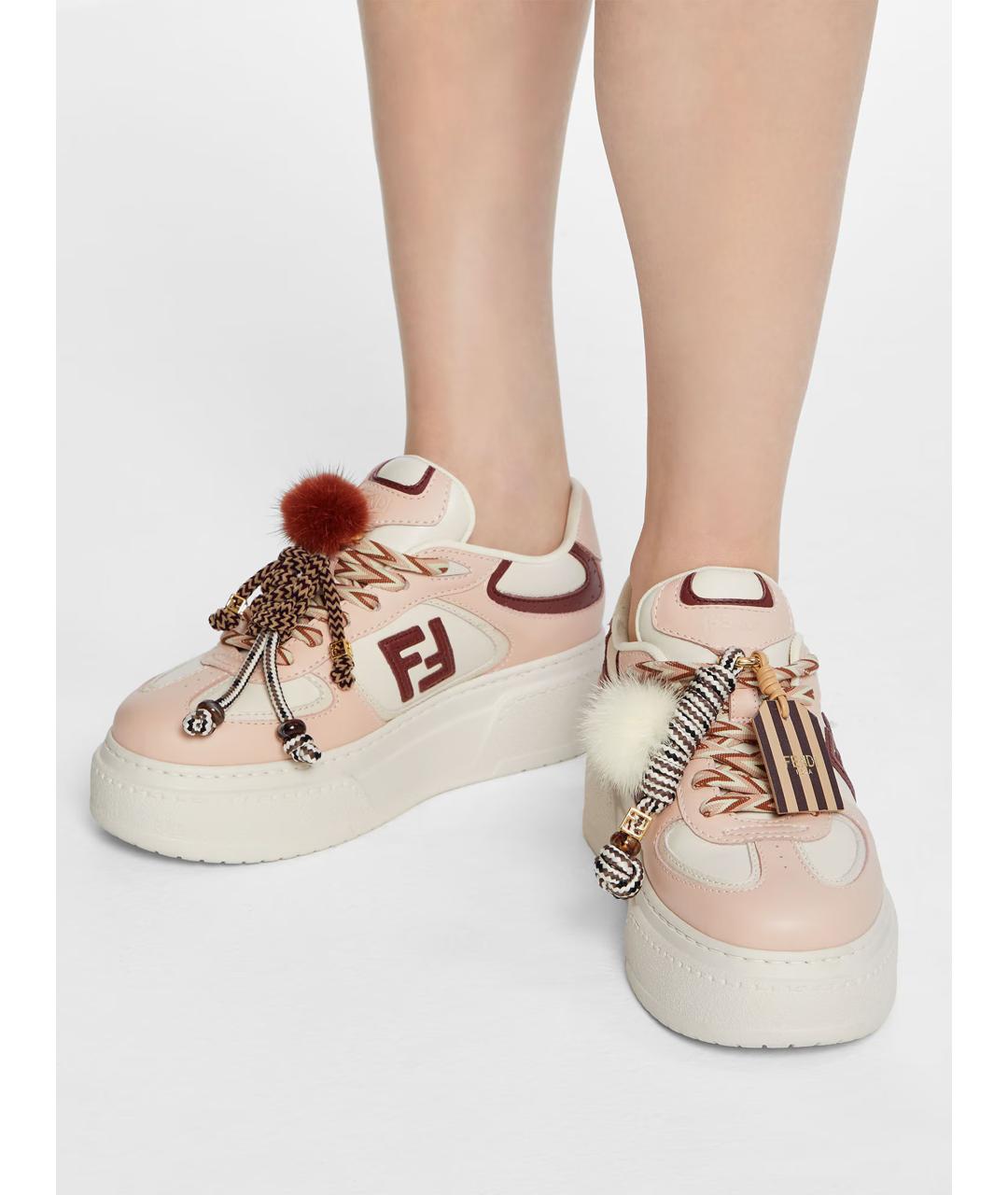 FENDI Розовые кожаные кроссовки, фото 3