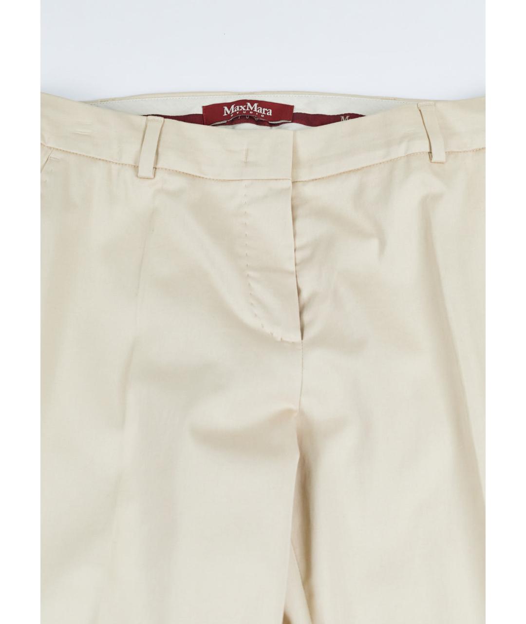 MAX MARA Бежевые хлопко-эластановые прямые брюки, фото 3