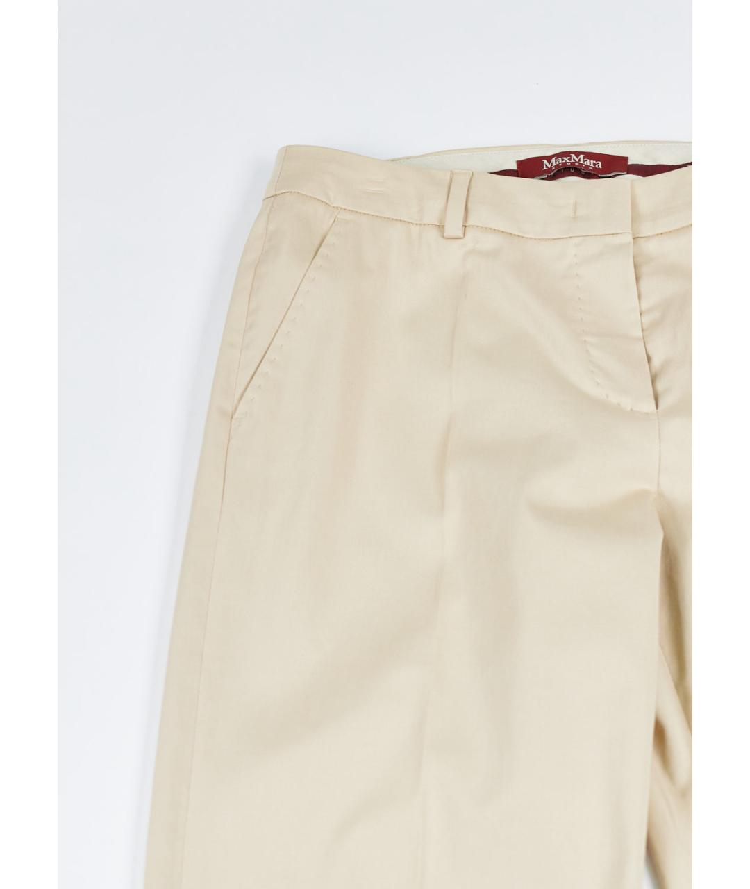 MAX MARA Бежевые хлопко-эластановые прямые брюки, фото 4