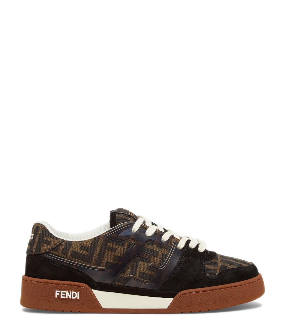 FENDI Коричневые кожаные кроссовки, фото 1