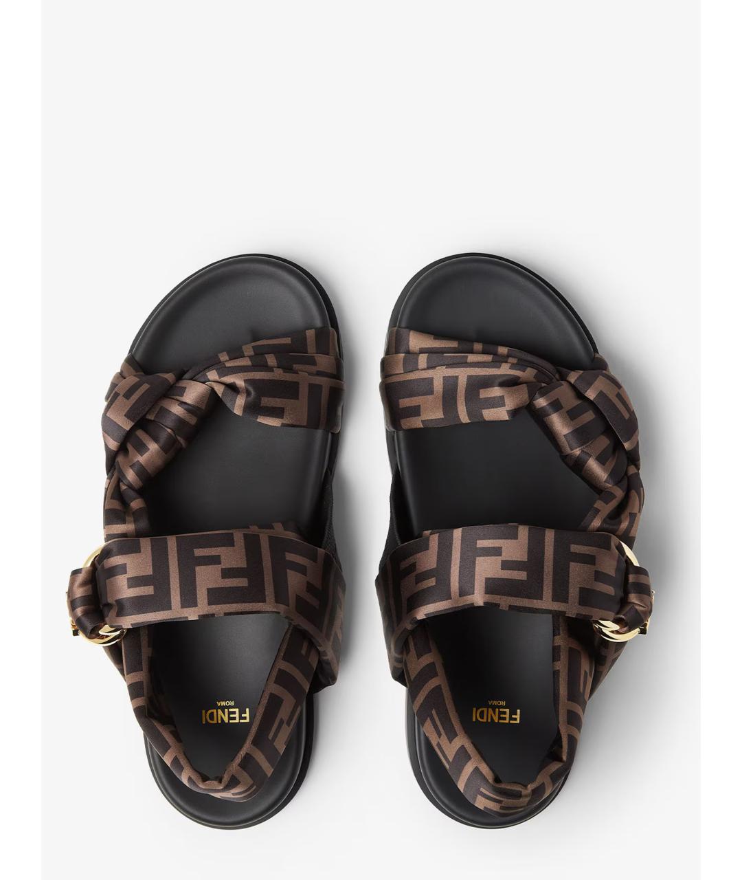 FENDI Коричневые синтетические босоножки, фото 4