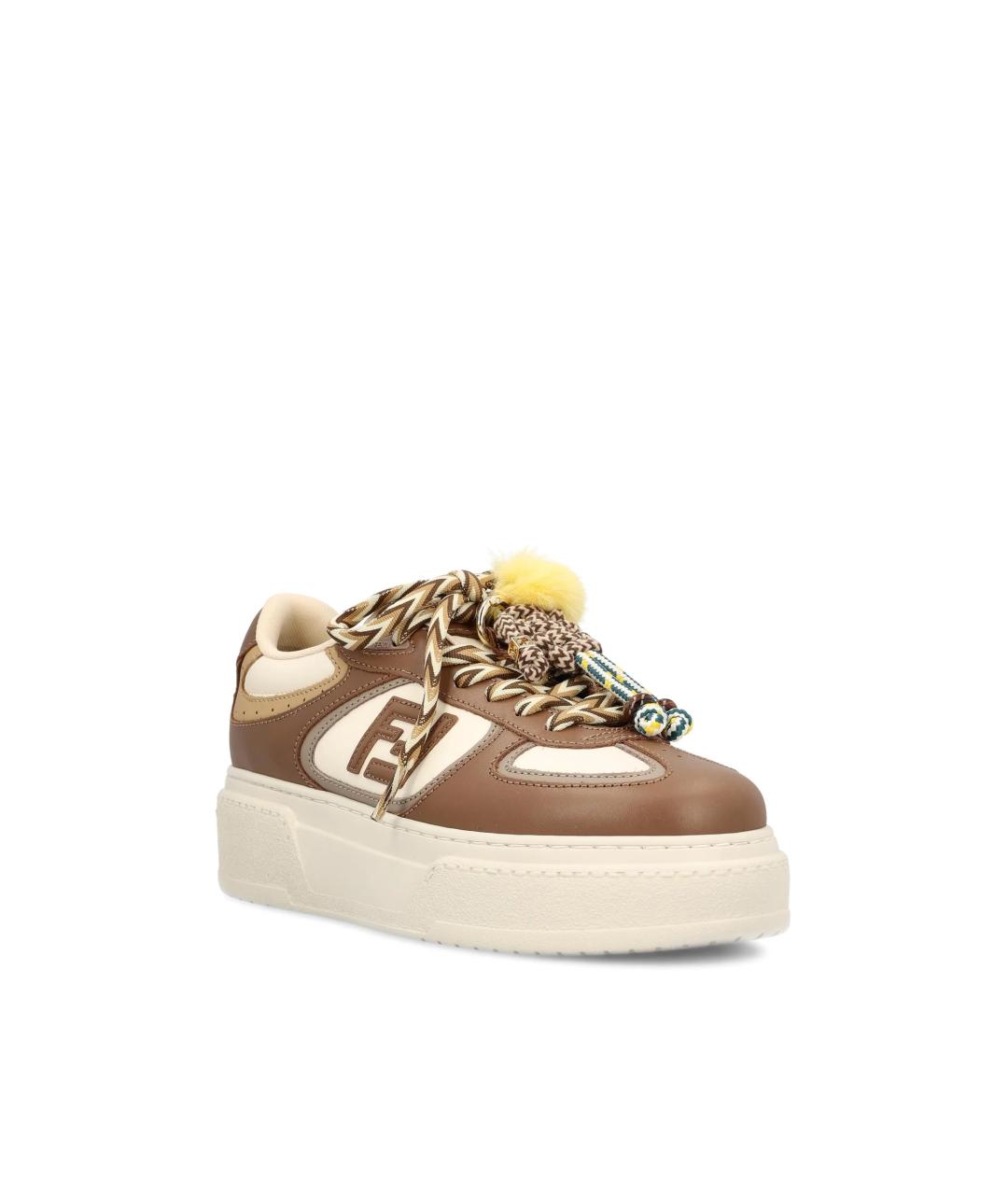 FENDI Коричневые кожаные кроссовки, фото 2