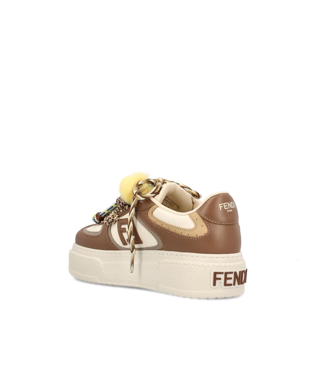 FENDI Коричневые кожаные кроссовки, фото 3