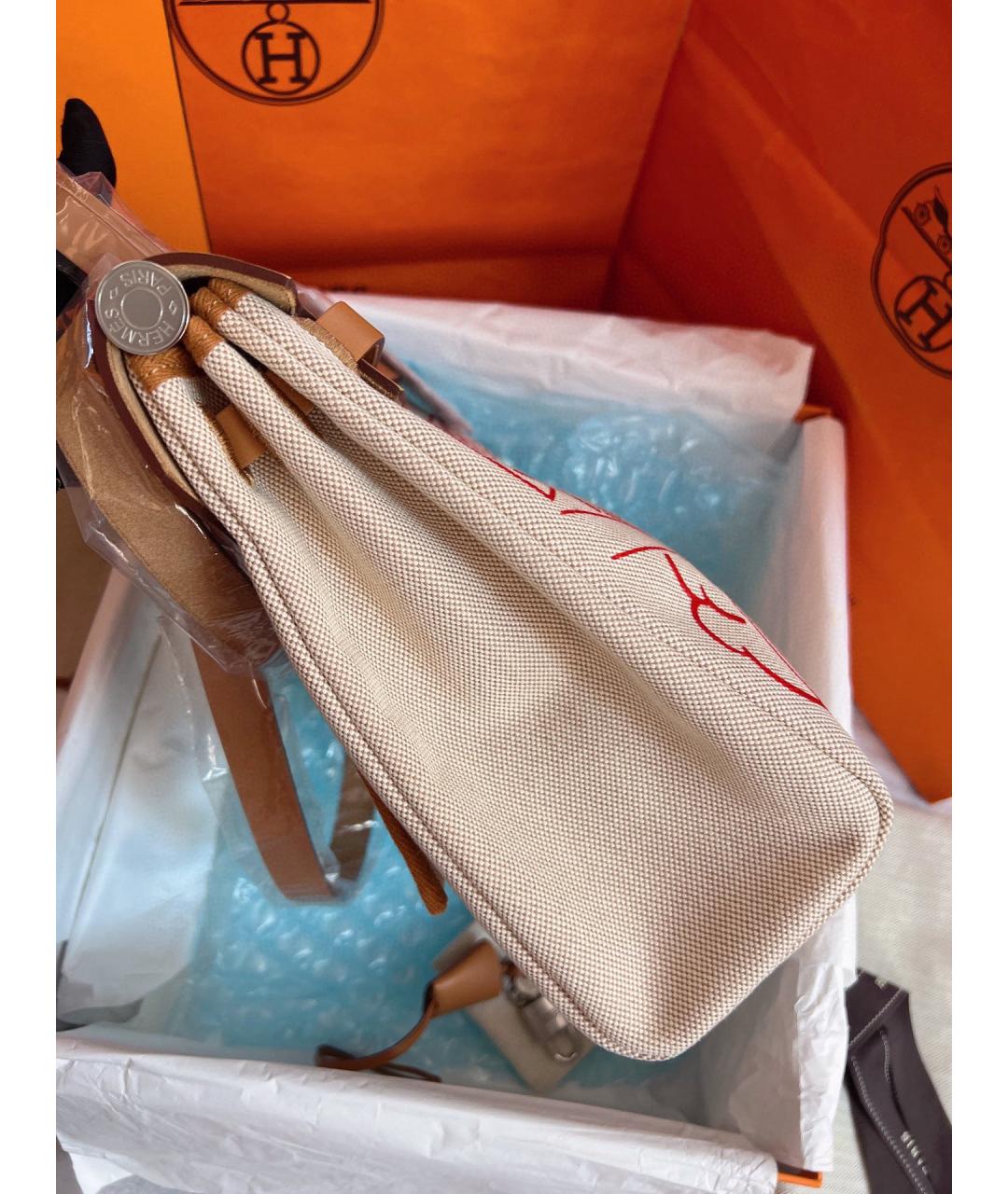 HERMES Бежевая тканевая сумка через плечо, фото 4