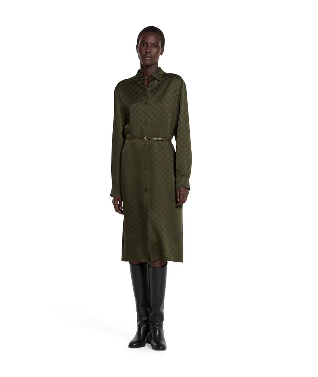 GUCCI Зеленые шелковое повседневное платье, фото 2