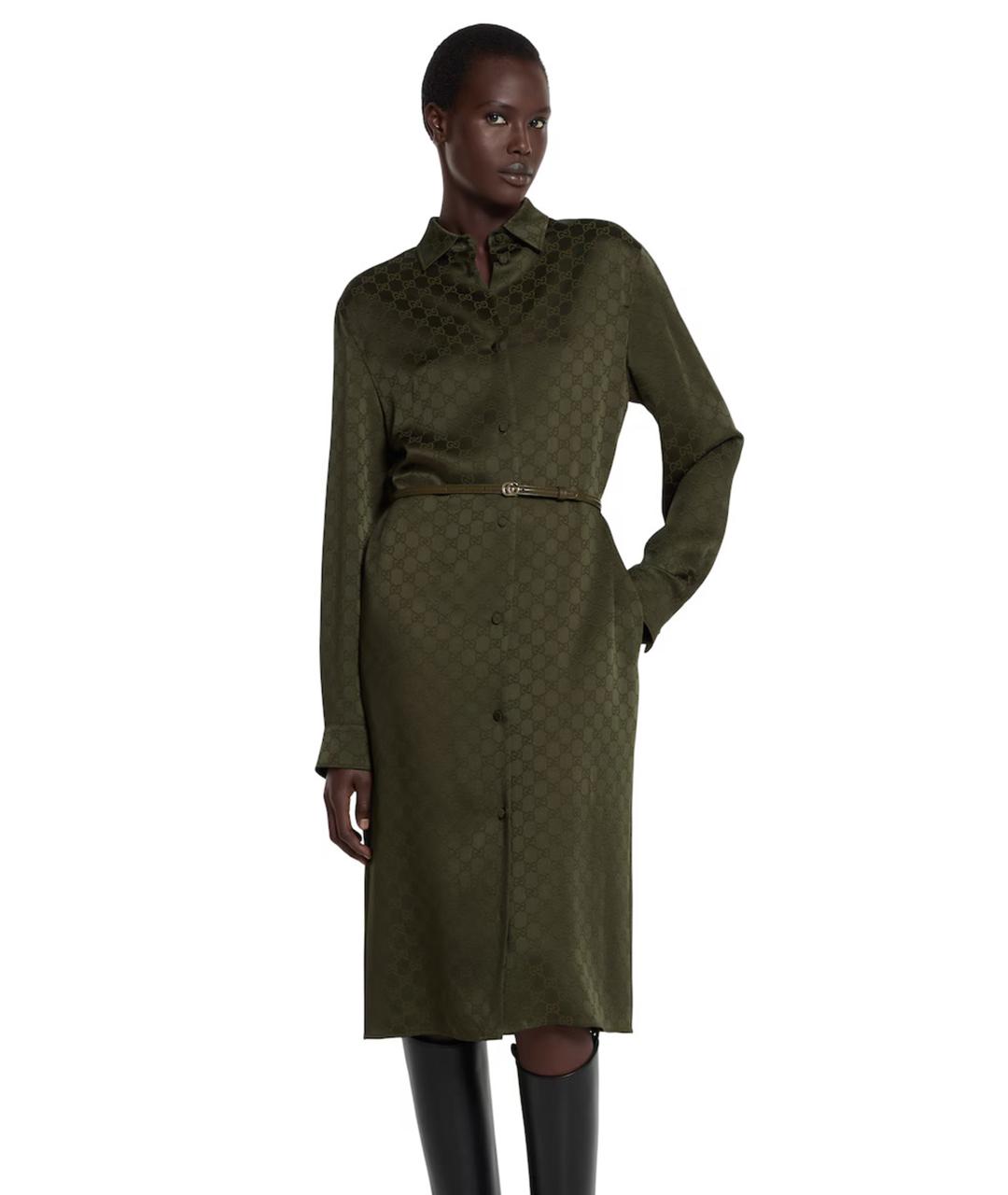 GUCCI Зеленые шелковое повседневное платье, фото 3