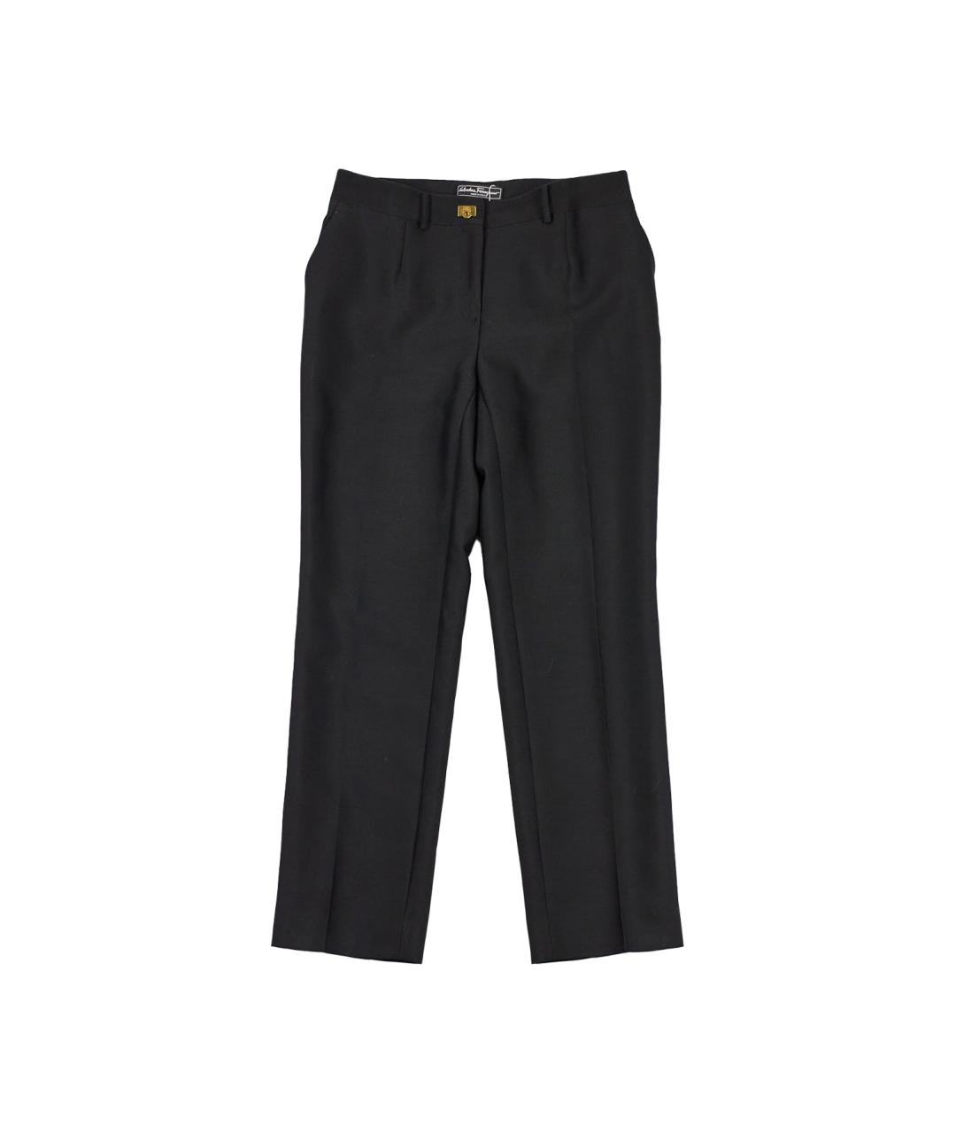 FERRAGAMO Черные шерстяные прямые брюки, фото 1