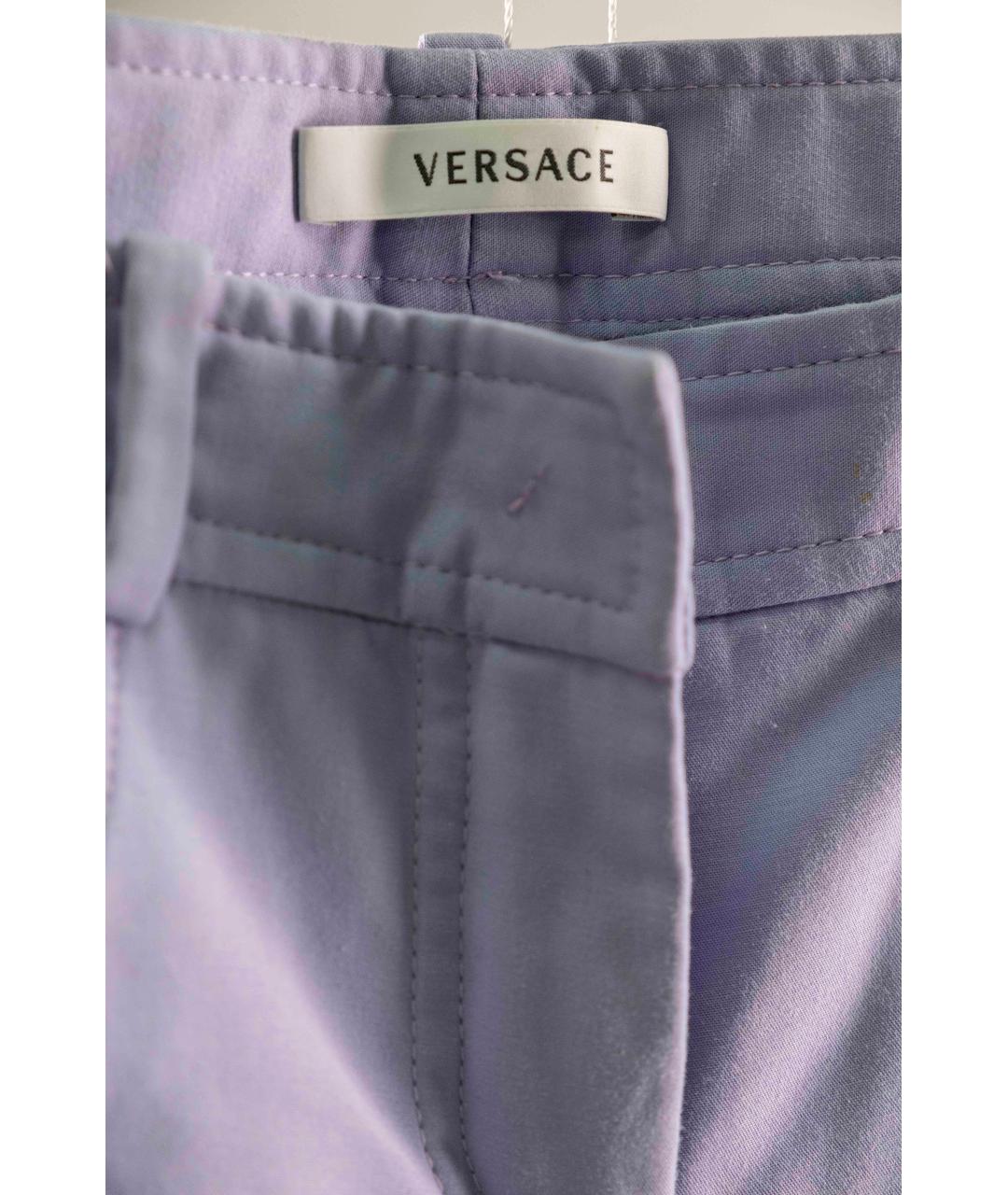 VERSACE Фиолетовые хлопко-эластановые брюки узкие, фото 3