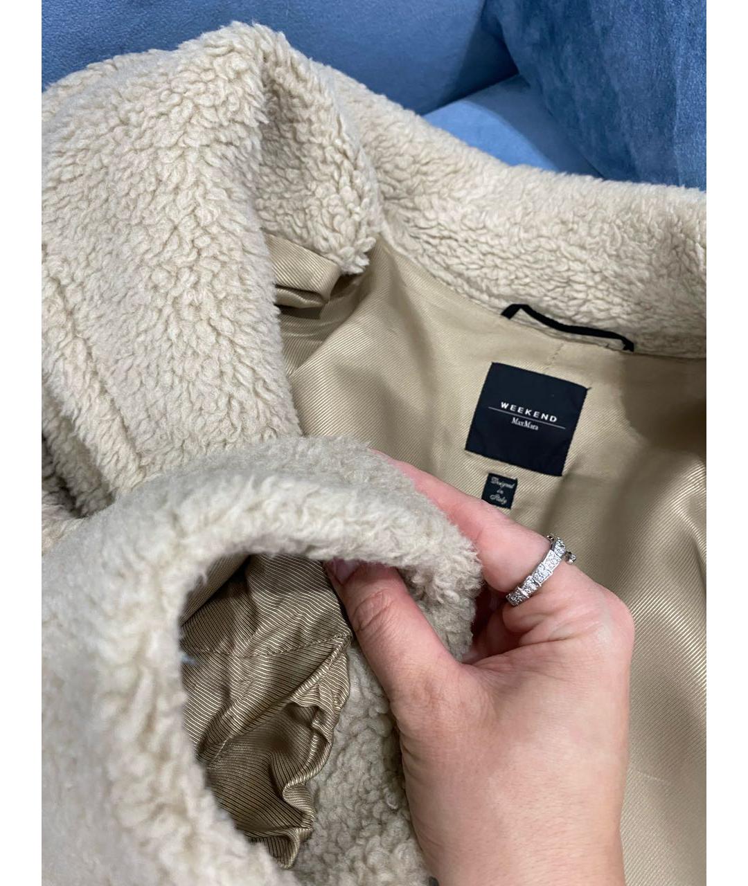WEEKEND MAX MARA Бежевая шерстяная шуба, фото 5
