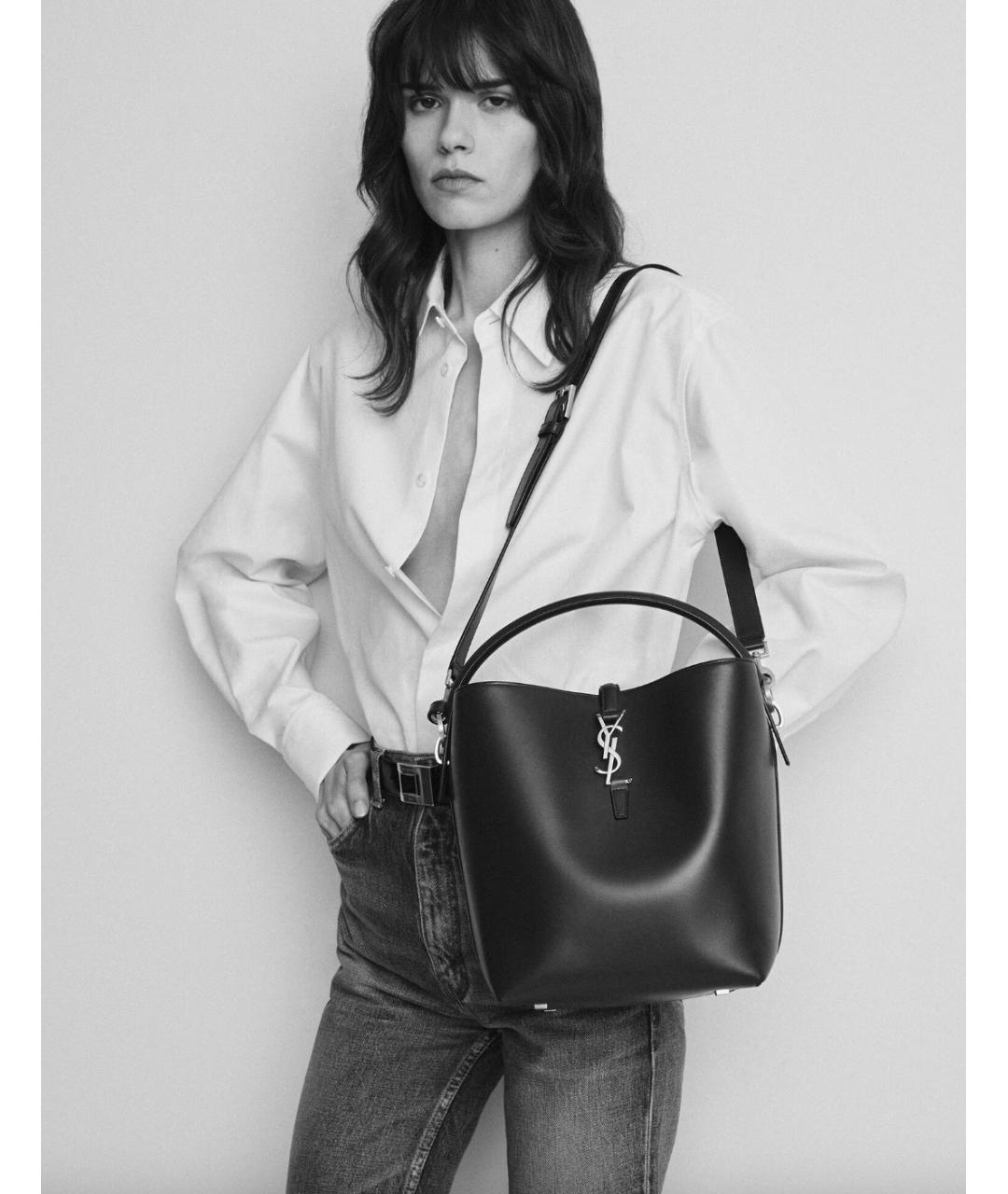 SAINT LAURENT Черная кожаная сумка тоут, фото 5