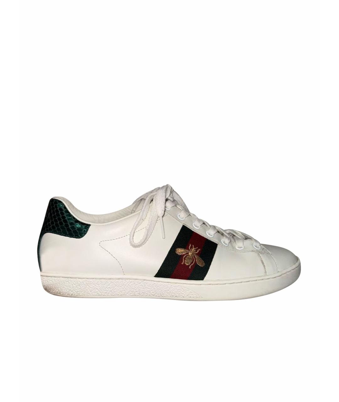 GUCCI Белые кожаные кеды, фото 1