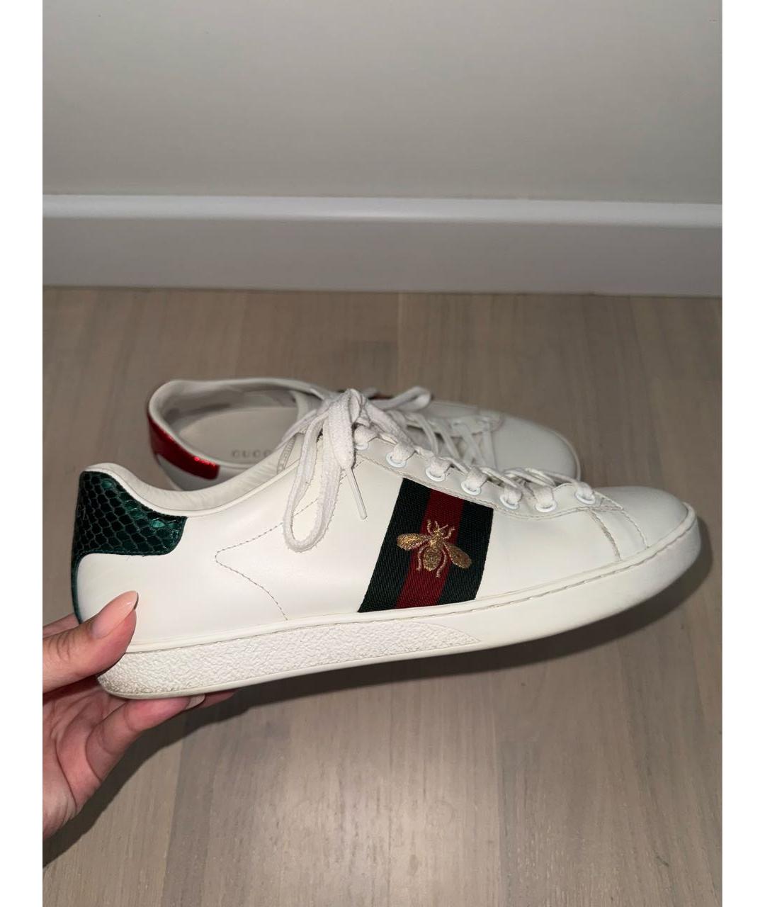 GUCCI Белые кожаные кеды, фото 5