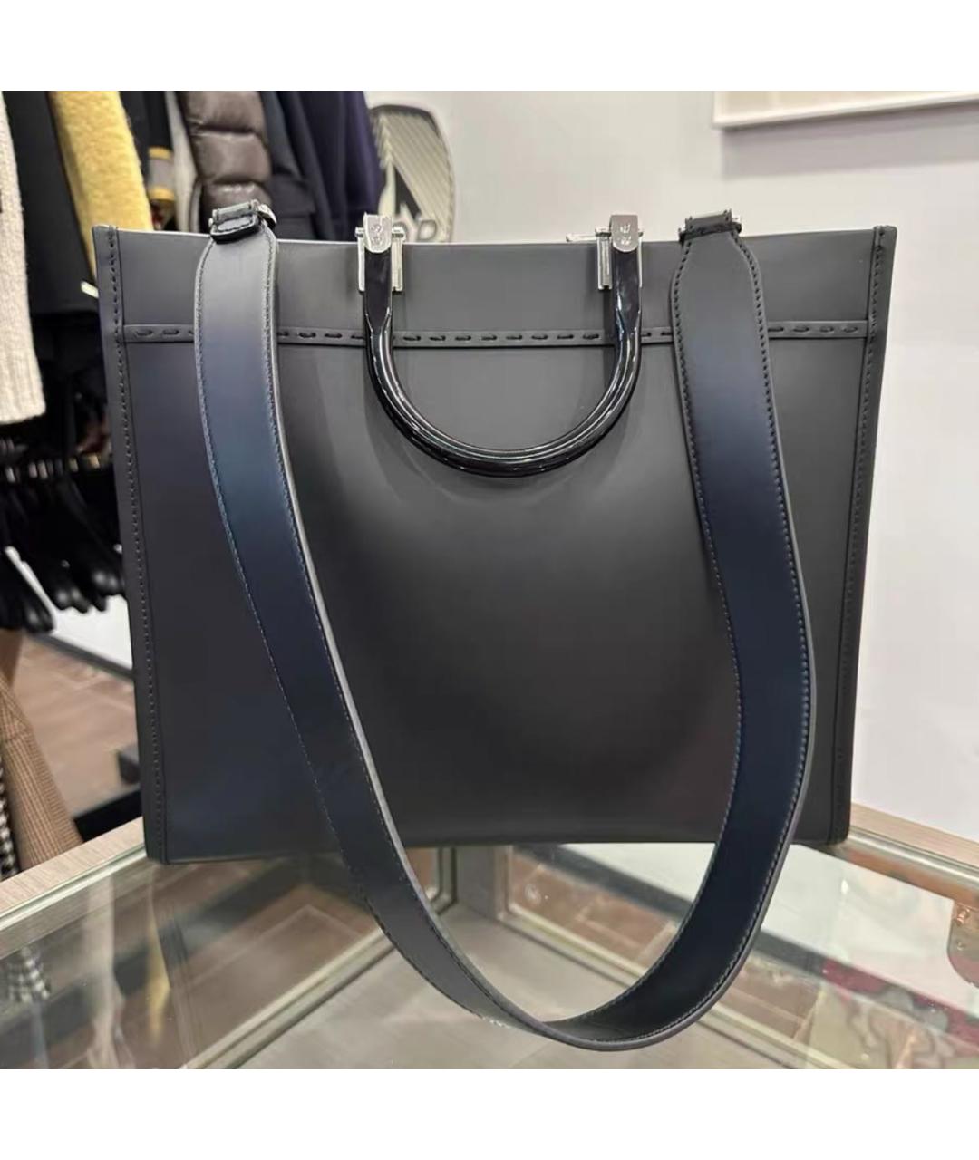 FENDI Черная кожаная сумка тоут, фото 2
