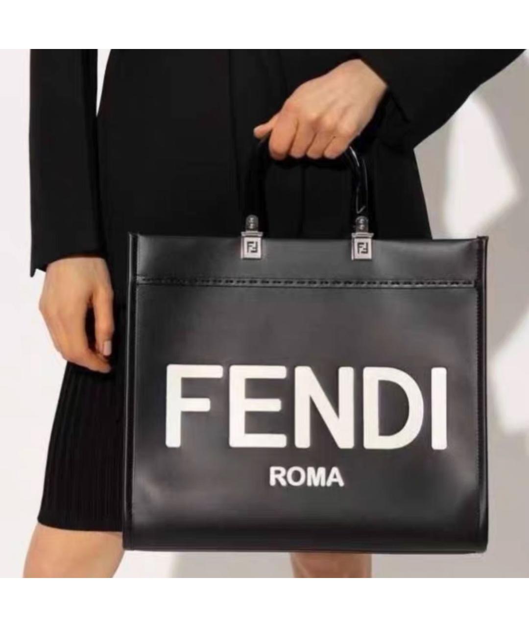 FENDI Черная кожаная сумка тоут, фото 4
