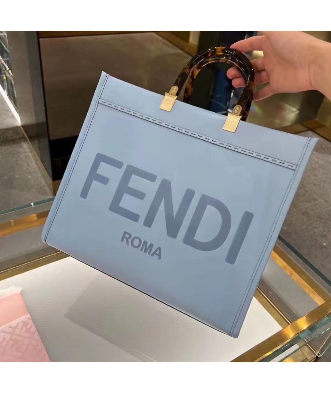 FENDI Голубая кожаная сумка тоут, фото 3