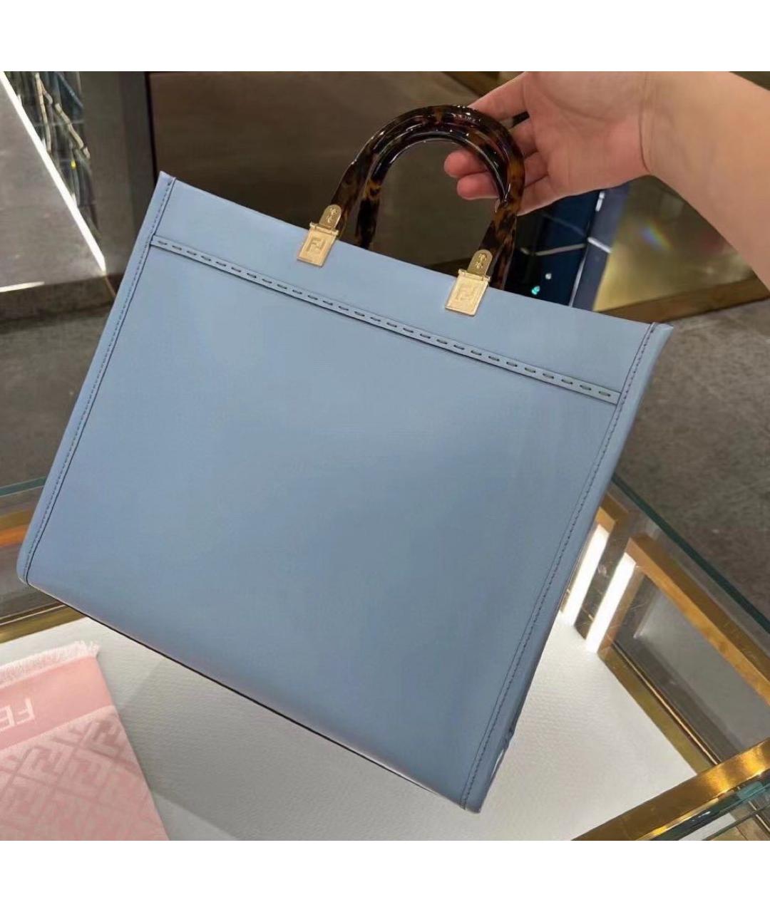 FENDI Голубая кожаная сумка тоут, фото 2