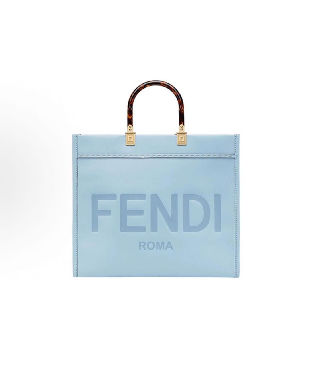 FENDI Голубая кожаная сумка тоут, фото 5
