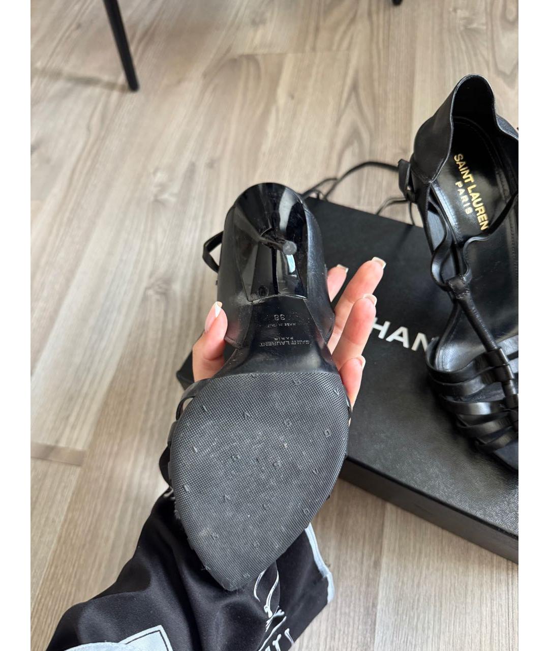 SAINT LAURENT Черные кожаные босоножки, фото 5