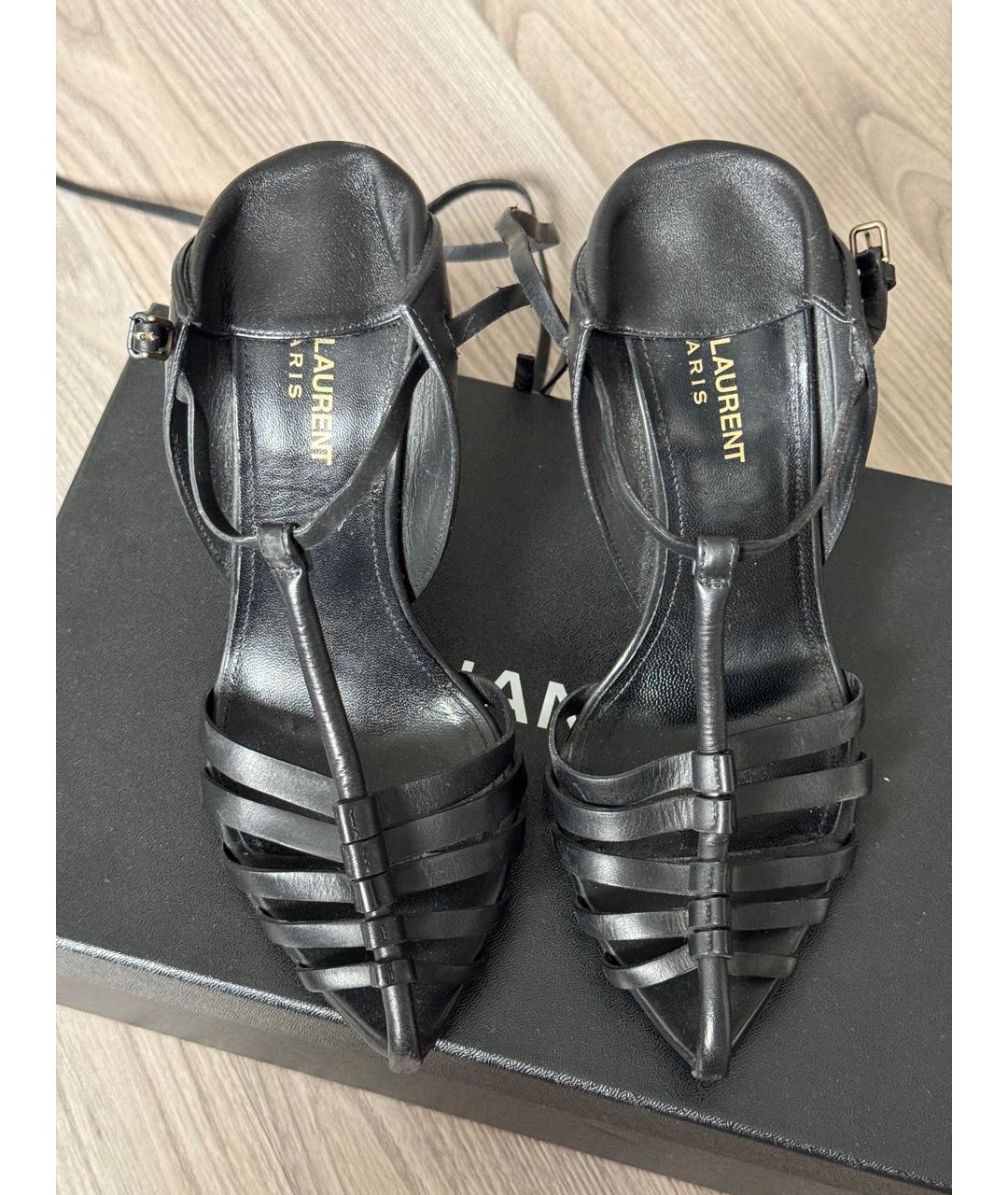 SAINT LAURENT Черные кожаные босоножки, фото 3
