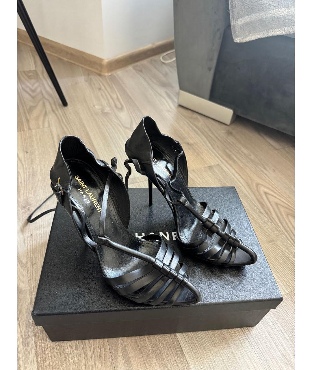 SAINT LAURENT Черные кожаные босоножки, фото 7